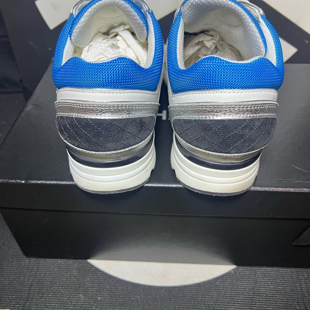 CHANEL Sneakers Blue and White Athletic Shoes with Silver Detail - Picture 5 of 10